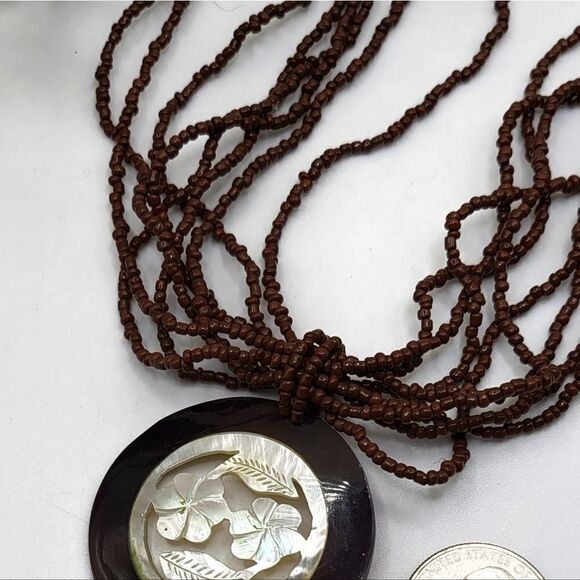 "5/$25" Multistrand Seed Bead Floral Abalone Shell Pendant Necklace - Picture 5 of 10